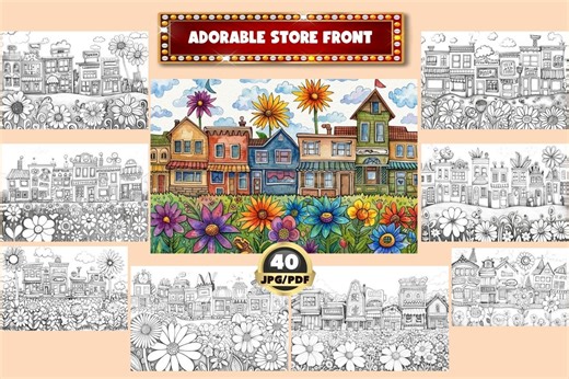 Storefront Coloring Book: Shophouse Designs (printable PDF) - Etsy