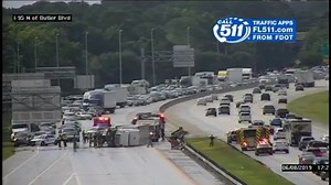 Flipped semi-truck, fuel leak shuts down I-95 South near Bowden Road