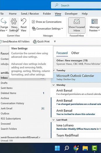 How to Change View as Default in Outlook?