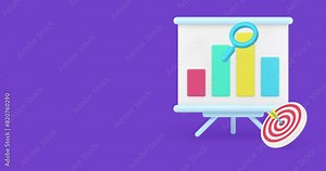 Business management analyzing report graph marketing strategy presentation 3d icon animation