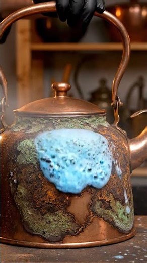 Satisfying Copper Kettle Restoration ✨ Magic Tarnish Remover! #rustshorts #rustremoval #satisfying