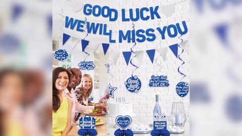 Roetyce Farewell Party Decorations, Blue Good Luck We Will Miss You Banner Hanging Swirls Centerpieces for Men Women, Going Away Retirement Goodbye Party Supplies, Coworker Leaving Photo Backdrop