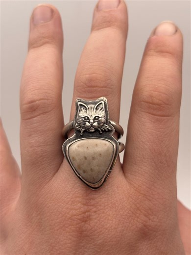 Sterling Silver Petrified Palm Wood Cat Ring - Etsy
