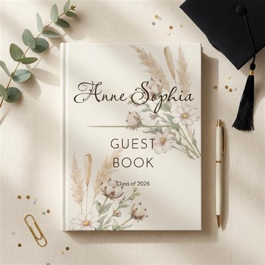 Boho Graduation Guest Book 2026, Wildflower Grad Memory Book Personalized, High School College Graduation, Custom Hardcover Keepsake Journal - Etsy