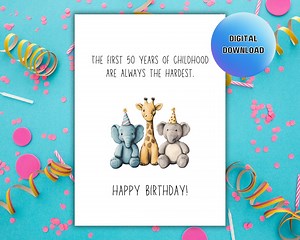 Funny 50th Birthday Card: Sarcastic Pun, Animals (digital Download) - Etsy UK