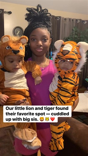 Our little lion and tiger found their favorite spot — cuddled up with big sis. 🦁🐯❤️ #twins #twinlove #twinning #twinbabies #twiceasnice #fraternaltwins #twinthing #friendsforever #thecarterlinktwins #thecarterlink | The Carter Link