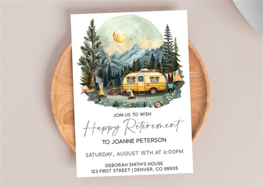 Camping Theme Retirement Party Invitation Template, Camping Retirement Party, Editable, Digital Download, 5x7, Print or Send Digitally - Etsy