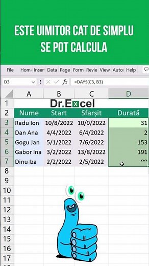 Cum să Calculezi Numărul de Zile dintre două Date Calendaristice în Excel folosind Funcția DAYS