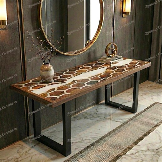 White Epoxy Resin Console Table – Solid Wood Honeycomb Pattern Entryway Table – Modern Rustic Furniture - Etsy