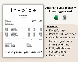 Simple Invoice Template, Excel Template, Downloadable Invoice, Freelance Invoice, Excel Spreadsheet, Hourly Invoice - Etsy