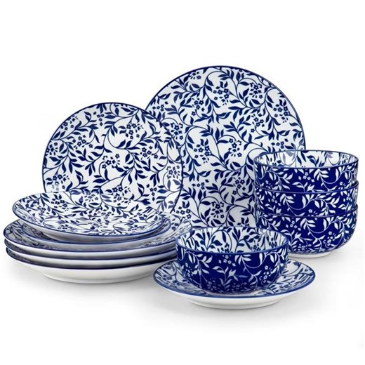 12 Pieces Porcelain Dinnerware Sets - Traditional Floral Design Durable Plates and Bowls Set for 4, Blue White | Dishwasher & Microwave Safe - Etsy