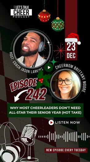 Let’s Talk Cheer Podcast on Instagram: "Are you accidentally making one of the biggest coaching mistakes? 😲👀 We are giving you an early Christmas present with a new episode release! 🎙️🎄 Jason and @b.moore____ dive into how accountability (in the gym and in life) can fuel progress and purpose, whether you’re a cheer coach, a busy parent, or an aspiring college cheerleader.🙌 Available now on Apple Podcasts or your favorite podcast streaming platform 🎧 #AllStarCheerleading #Cheer #CheerMom #C