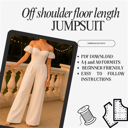Floor-length Off-shoulder Jumpsuit Sewing Pattern | Cold Shoulder Bishop Sleeve | Knit-friendly | Occasion Wear. Downloadable PDF - Etsy