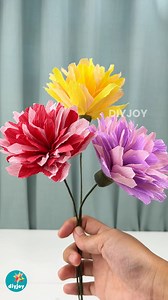 27K views · 88 reactions | Easy craft idea using crepe paper! These crepe paper flowers are perfect for DIY home decor, handmade wedding decorations, or gifts! Follow this flower making tutorial to create beautiful handmade paper flowers in minutes. #paperflower #crepepaper #crepepaperflower #crafts #diy #crafty #flowerbouquet #handmade | DIY Joy | Facebook