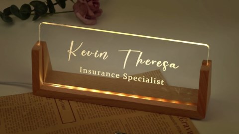 Desk Name Plate Personalized, Custom Acrylic Name Plate for Desk, Office Decor for Women Men, Appreciation Gifts for Coworkers Boss Teacher - Light-Up Name Plaque