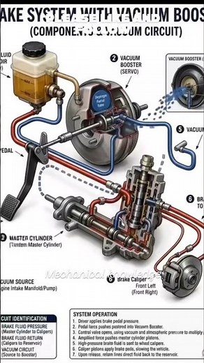 How Car Brakes Work: Vacuum Booster & Hydraulics 🚘 #shorts