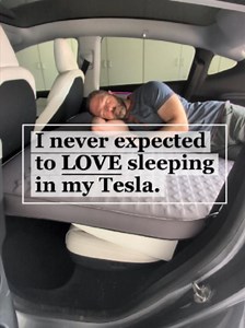 The most comfortable Model Y camping setup. This Hikenture camping mattress has a built-in electric pump, 4 inches of memory foam, a 9.5 R-value, and a quieter stretch-knit surface. Change road trips and car camping forever. #ModelY #TeslaCamping #CampingMattress #CarCamping #CampingGear #teslamodely #showandtell @hikentureus