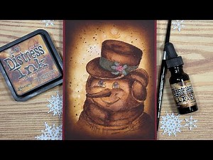 Sepia Snowman Card Using Distress Reinkers