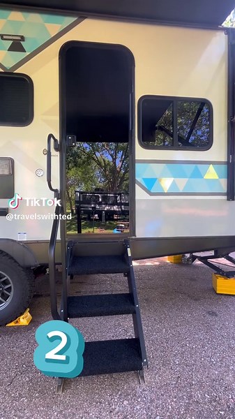 Upgrade your RV entryway for more stability and less dirt. We recently partnered with etrailer.com to upgrade our entrance, and these 5 easy mods have all been game-changers. See the link in our profile to shop for your own entryway upgrades. 1. Prest-O-Fit 3-Piece Step Rug Set for MORryde StepAbove RV Steps 2. Handrail for Second Generation 3-Step MORryde Steps 3. Global Link Ultra E Pro Electronic Lock 4. Camco Deluxe RV Screen Door Cross Bar 5. Prest-O-Fit Ruggids RV Door Mat #rvupgrades #rvr