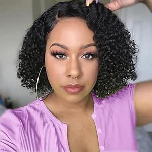 Wear and Go Glueless Wigs Human Hair Pre Plucked Pre Cut Deep Wave Bob Wigs for Black Women 4x4 Glueless Lace Closure Human Hair Curly Bob Wigs 10 Inch