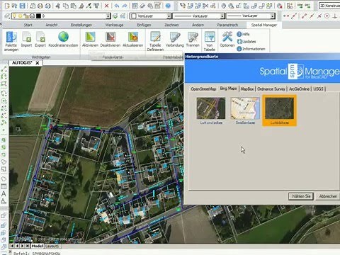 Luftbilder und Hintergrundkarten in BricsCAD mit Spatial Manager V3 (deutsch)