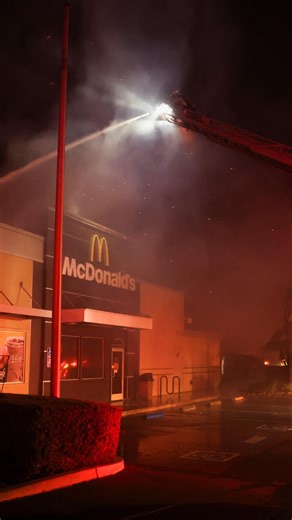 113K views · 24K reactions | A McDonald’s restaurant in California was engulfed in flames on January 7, 2024, as the Eaton Fire broke out some 30 miles inland near Pasadena. Firefighters tried to douse the flames.  Read the latest on the California fires at our link in bio.  @marioanzuoni, Vaishnavi Hajari #fire #california #reuters | Reuters | Facebook