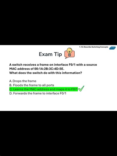 Exam Tips: CCNA 1.13 Describe Switching Concepts . Full video on YT Channel: East Charmer #computernetworking #computernetworkingfundamentals #cisco #cisconetworking #networkadmin #networkadministrator #computer #ccna #ccnaexam #ccnaexamprep