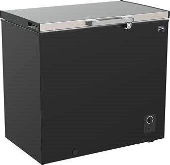 Kenmore 7CuFt(198L) Locking Chest Freezer Garage-Ready Deep Freeze Manual Defrost Black & Stainless Steel Look Balanced Hinge Lid External Thermostat Dial Basement Garage Shed Cottage