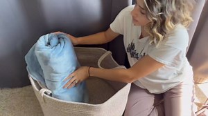 65L Extra Large Blanket Basket for Living Room - Woven Cotton Rope Laundry Hamper with Reinforced Handles - Storage Bin for Pillows, Comforters & Toys - Machine Washable,Oatmeal