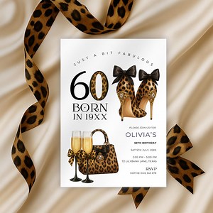 60th Birthday Invitations Female, Leopard & Cheetah Print, Glam Designer High Heels, Classy Editable Wine Theme for Party Celebrations - Etsy