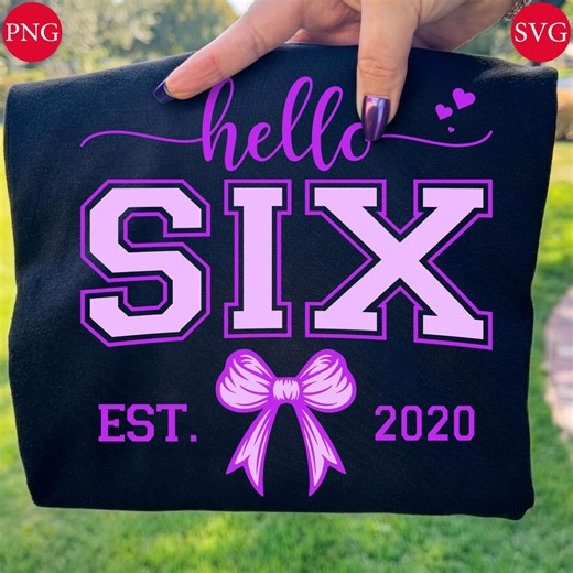 Hello Six Purple Birthday Design: 6th Birthday Girl PNG SVG (digital Download) - Etsy