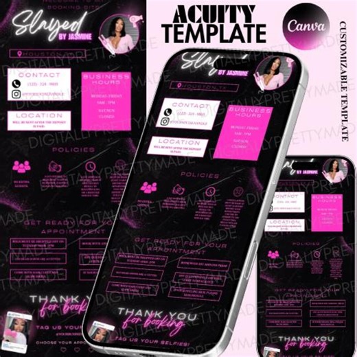 Girly Booking Website, Editable Canva Template, Hairstylist, Lash, Nails , Acuity Scheduling Template - Etsy