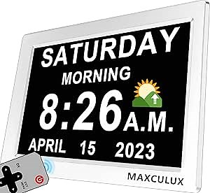 【Upgraded】19 Alarms Digital Talking Clock with Day and Date, Custom Reminders, 1280*800p HD Dsiplay, 10-Levels Dimmer, Auto DST, Sleep Trainer for Elderly Dementia, Voice-Talking with Remote