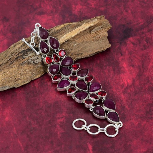 Kashmir Red Ruby Bracelet-925 Sterling Silver Bracelet-gemstone Bracelet-handmade Jewelry-red Garnet Silver Bracelet Anniversary Gift - Etsy