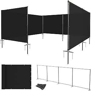 E&K 5'x24' Outdoor Privacy Screen Fence Panel Freestanding Backyard Patio Privacy Pool Fencing Temporary Garden Dog Fence with Iron Poles and Rails (Black)