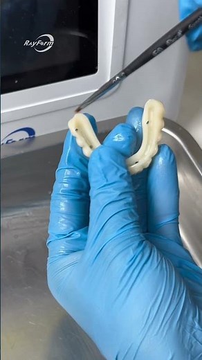 Combining fixed hybrid denture resin and light cure composite resin. #digitaldentistry #dentallab