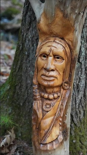 Native American face carving #carving #wood #woodscraft