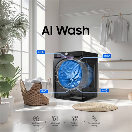 Say hello to smarter laundry days. Samsung's AI Wash uses 4 sensors to sense your load and dirt level, automatically perfecting water, detergent, and rinse time. More clean, less guesswork. Learn More: http://spr.ly/6187lJ4Bf #MoreWithSamsung | Samsung