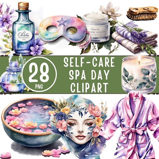 Self Care Spa Day Clipart Bundle - 28 PNG Watercolor Wellness Icons (digital Download) - Etsy