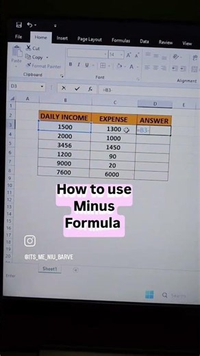 How to use Minus Formula in Excel sheet? #viral