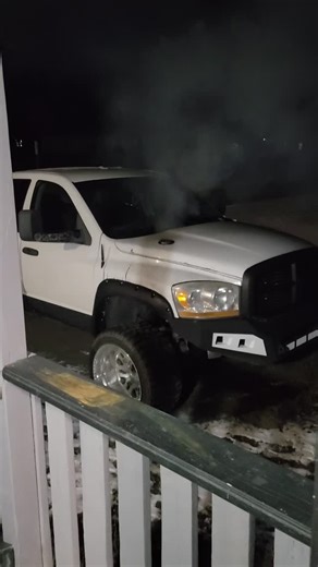 The neighbors loved this at 5am everyday Twin turbo 5.9 cummins high idle. Hoodstacked with a hamilton cam, aggressive tuning and grid heater delete. #cummins #coldstart #hoodstack #dieseltrucks #trucksofinstagram | O.G. Diesel