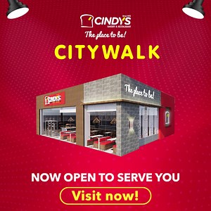 The wait is finally over! Cindy’s CityWalk branch is now open to serve you! Tag your friends and family and enjoy our best and your favorite Cindy’s products at the newest #ThePlaceToBe 😍 Visit now! 🏃‍♀️🏃‍♀️🏃‍♀️ #CindysThePlaceToBe #CindysCityWalk | Cindys Bakery and Restaurant