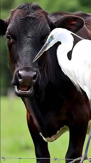 Kind Moment: Stork Doctor Cares for a Cow 🐄 #cow #story #trending #fyp