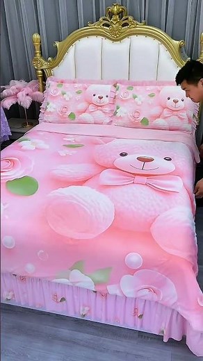 Aesthetic Pink Bedroom Makeover 💖 | Satisfying Bedding Set Up #Shorts#fyp #fypシ #bedsheets #viral