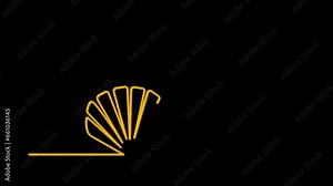 Seashell outline self drawing animation. Golden yellow line animated on black background.