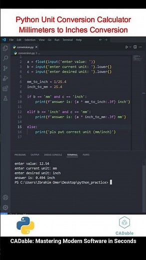 Python Unit Conversion Calculator - Millimeters to Inches Conversion #pythonfstrings #unitconversion