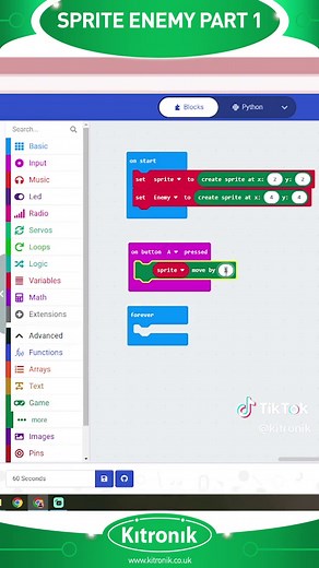 🕹️ BBC micro:bit coding in 60 seconds Sprite Enemy Part 1 🤖 A beginner's guide to coding your micro:bit. Follow this simple tutorial Sprite Enemy Part 1 and start having fun with your micro:bit. We look at coding a Sprite and an enemy on the micro:bit. Start having fun with your micro:bit. #teachers #teachersoftiktok #edtech #dtchat #electronics #schools #microbit #codingforbeginners #lessons #schoolcoding #fyp #kitronik #fypシ゚ #makecode #microsoft