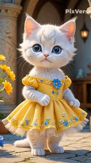 Cute Dancing Cat in Yellow Dress 💃 | Adorable Kitty Dance Animation #best#tranding#catvideos #shorts