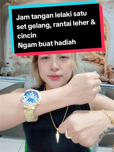 Jam Tangan Lelaki Satu Set: Gelang, Rantai Leher & Cincin Hadiah