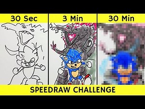 Drawing SONIC VS GODZILLA in 30 sec, 3 min, and 30 min | Fendraw